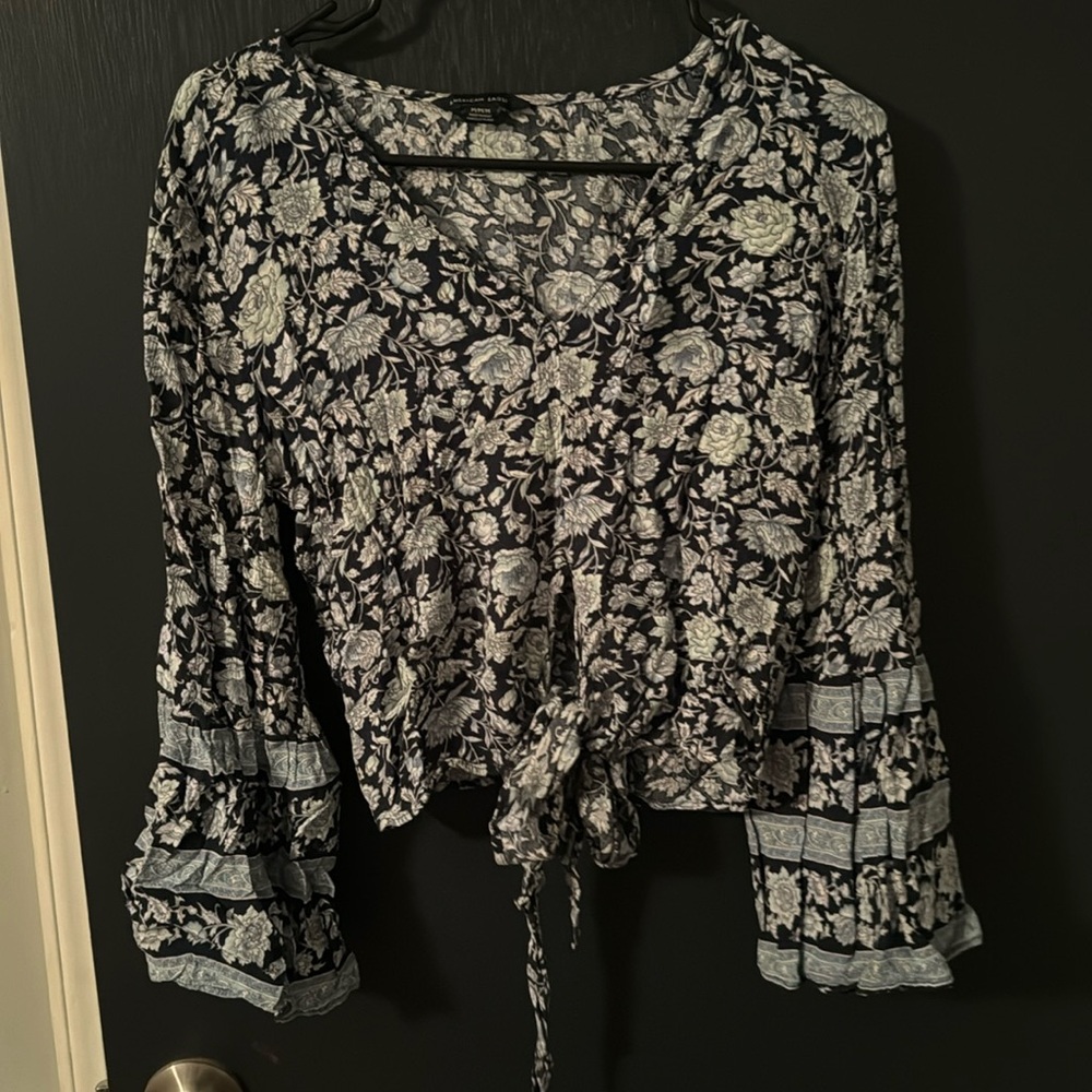 American Eagle Blue and White Top